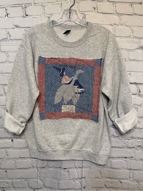 🪿 Cottagecore Mother Goose Sweatshirt – Quilt Patch Nurserycore Medium